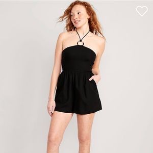Linen Black Halter Romper